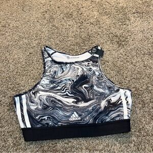 NWT Size S DD Adidas Aeroready Sports Bra HT3487 Black & White Swirl Cool Back!